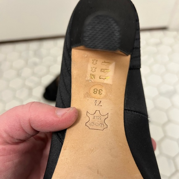 BCBG Black Satin Peep-Toe Pumps, Sz 7.5 - Picture 8 of 9